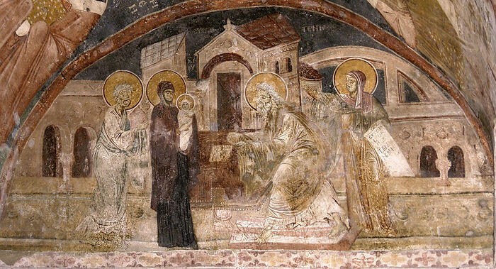 Сретение Господне. Фреска Белой церкви в селе Каран, Сербия. 1340 - 1342 годы