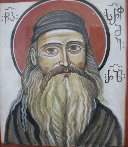 A Georgian-style icon of Fr. Seraphim has hung in the trapeza at St. Herman’s Monastery in Platina, California, for years.