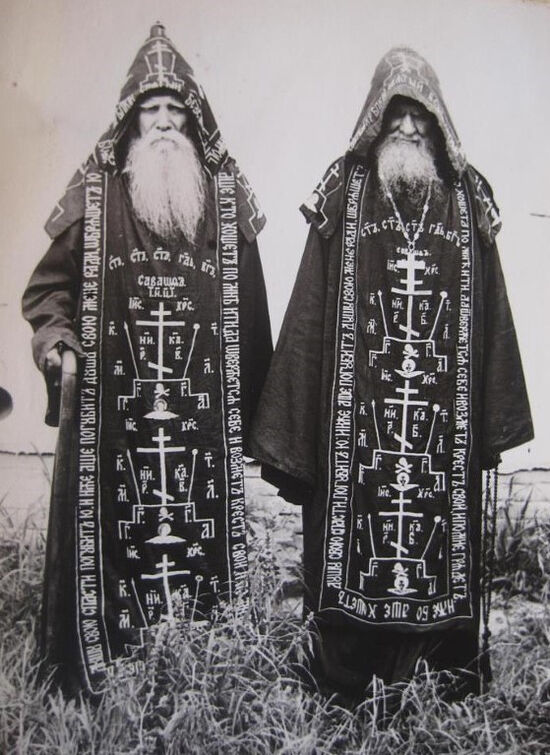 Schemamonk Tryphon and Schema-Igumen Ignaty (Melekhin) (left) at the Kazan-Theotokos Monastery in Harbin