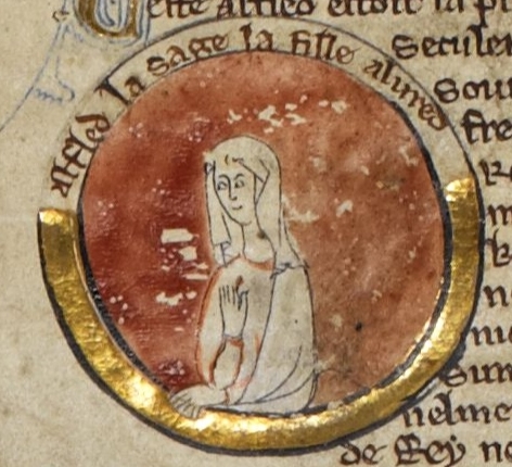Этельфледа Мерсийская в генеалогической хронике английских королей (XIII в., Британская библиотека)