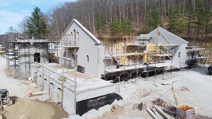 Construction on the new church at Holy Cross Monastery in Wayne, West Virginia. Photo: holycross.org