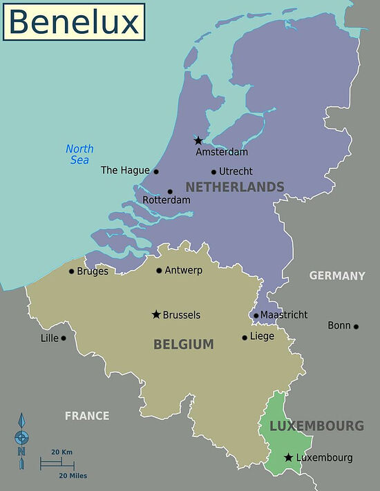 Map of the Benelux Countries, with major cities (Image: Wikipedia)