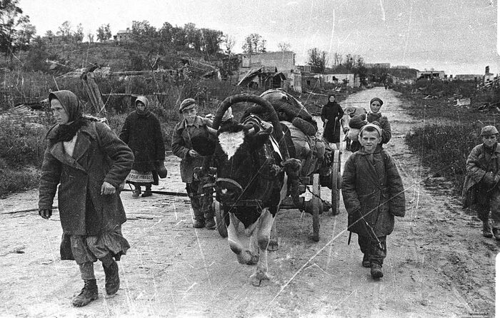 Возвращение жителей города Дорогобужа, Смоленская область. Сентябрь, 1943
