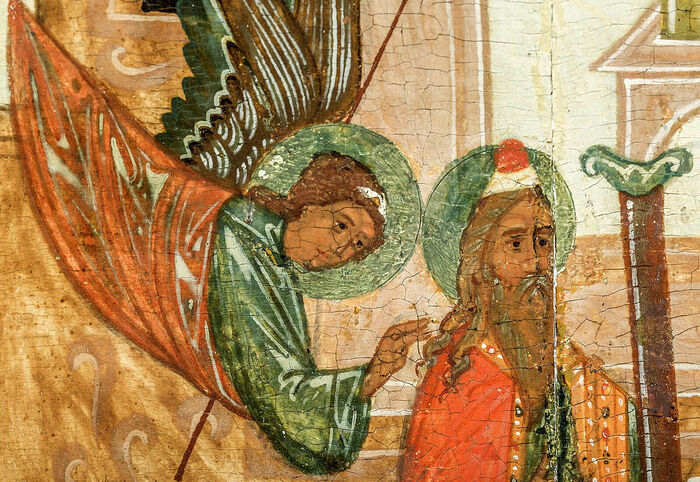 Angel deprives St. Zacharias of the gift of speech. Icon of St. John the Forerunner, with feasts. First third of the 16th century, Rostov Kremlin State Museum. Photo: pstgu.ru