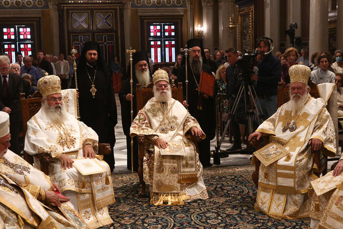 L to R: Abp. Ieronymos of Athens, Pat. Theodoros of Alexandria, Abp. Georgios of Cyprus. Photo: orthodoxianewsagency.gr