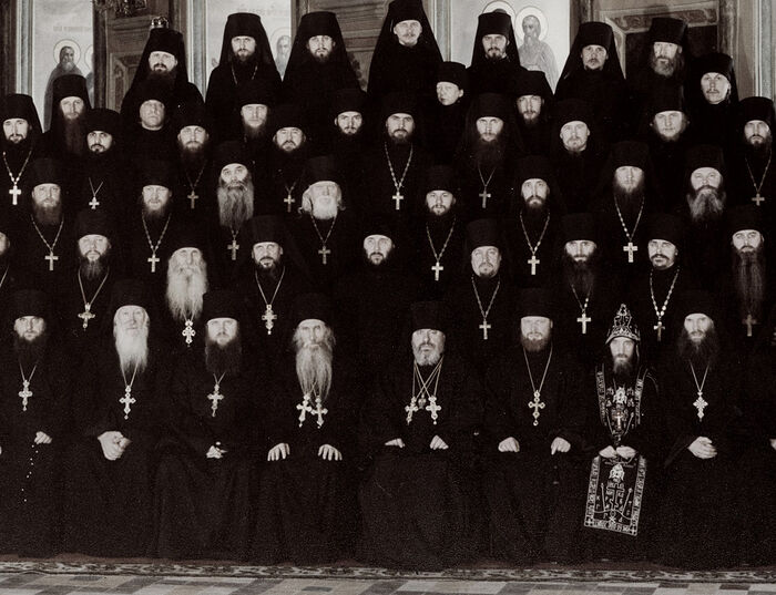 Fr. Damaskin among the Lavra brethren (second from the right in the lower row)