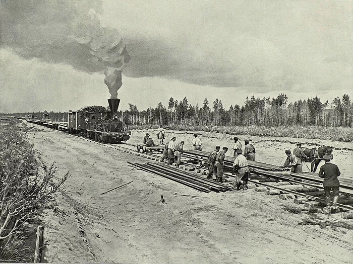 Укладка путей Транссибирской магистрали. Из альбома «Великий путь», 1899 г.