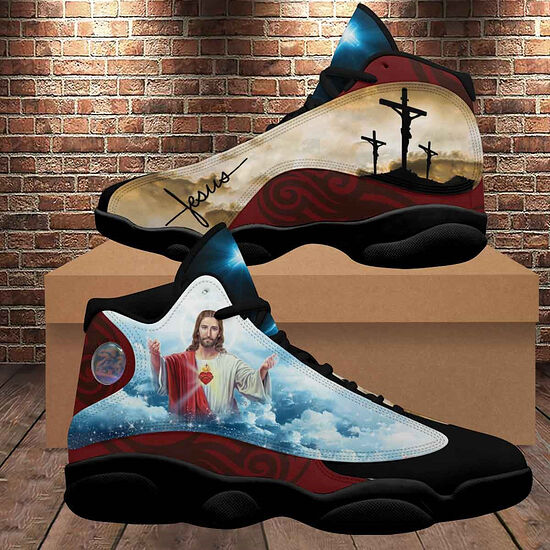 Cross Jesus Portrait Art With Heart Basketball Shoes For Men Women. Фото: Ciaocustom