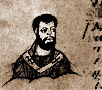 Ο Ιερομάρτυρας Ειρηναίος Λυώνος. Μικρογραφία από το Sacra parallela, 9ος αιώνας.