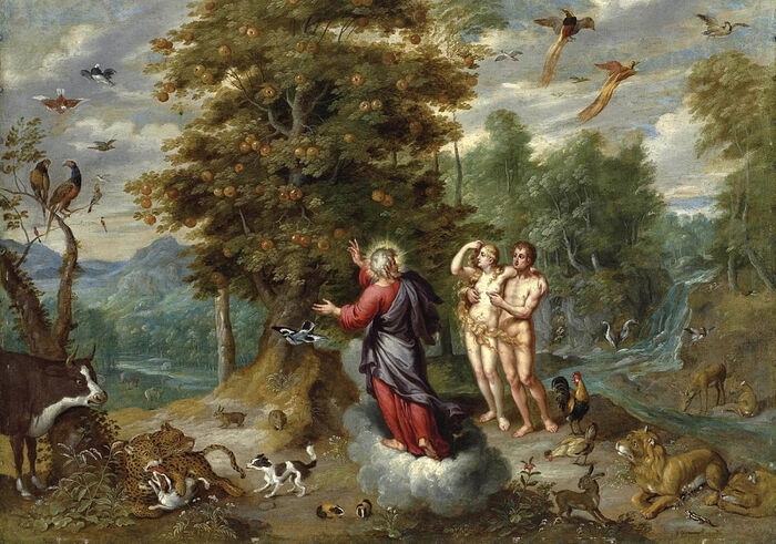 Ян Брейгель Младший. Бог показывает Адаму и Еве древо познания добра и зла 