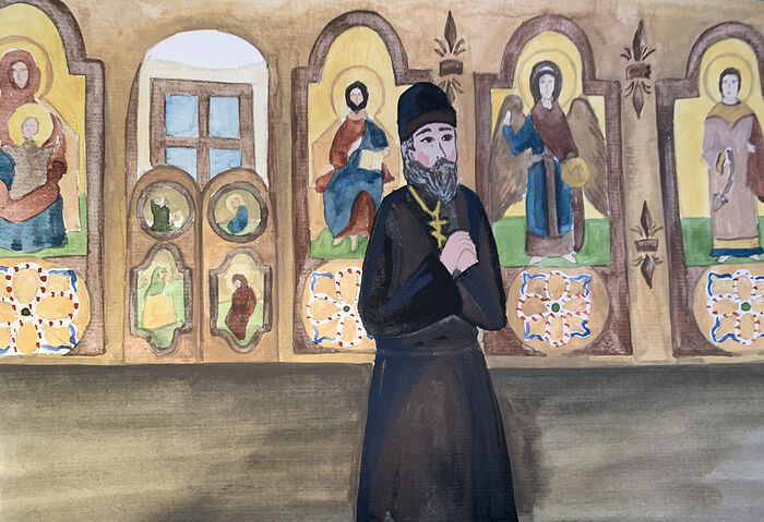 Ο ιερομάρτυρας Αλεξέι Μολτσανόφ. Ζωγραφιά της Μαρίας Ρομανόβα