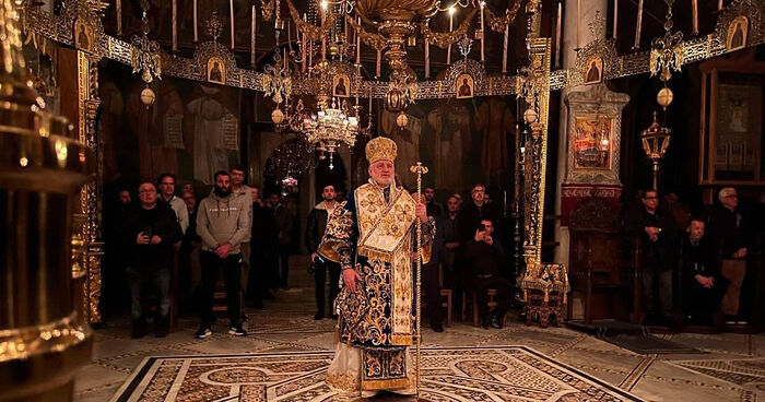 Abp. Elpidophoros serving the feast of Theophany at Xenophontos. Photo: goarch.org