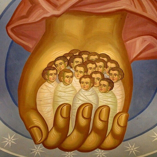 A fragment of the Greek Icon “We Are All in the Hands of God”