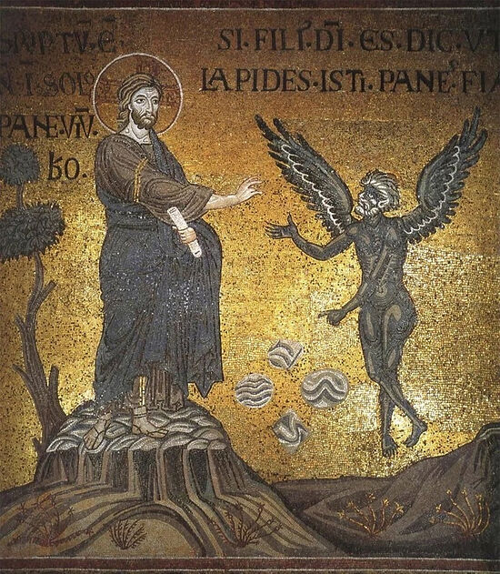Если Ты Сын Божий, скажи, чтобы камни сии сделались хлебами. Мозаика собора Монреале, Сицилия, Италия. Фото: tito0107.livejournal.com