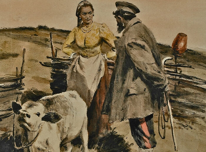 Пантелей Прокофьевич и Дарья. Иллюстрация: Юрий Петрович Ребров