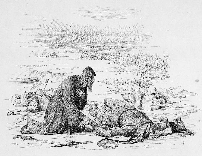 Епископ Кирилл находит обезглавленное тело великого князя Юрия на поле сражения на реке Сить, Василий Верещагин, 1896