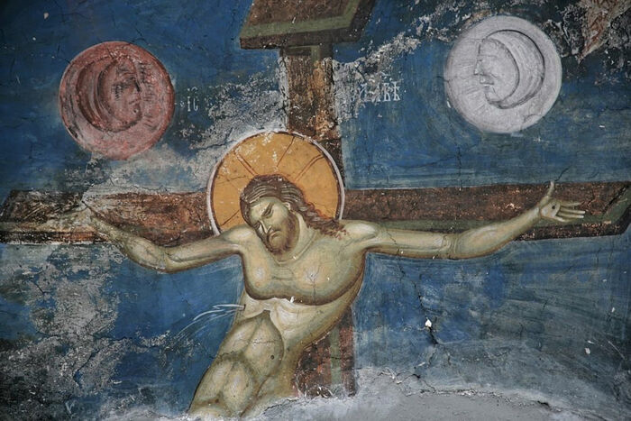 Η Σταύρωση, τμήμα τοιχογραφίας, 14ος αιώνας.