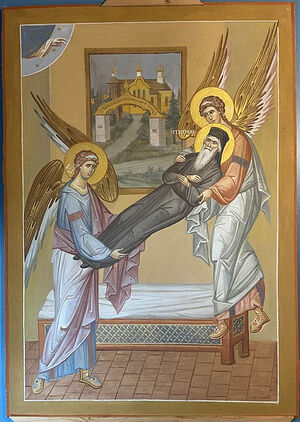 New icon of St. Nikolai in repose, adorning the St. Nikolai Chapel at St. Tikhon’s Seminary