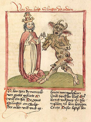 Сильвестр II и дьявол. Средневековая иллюстрация
