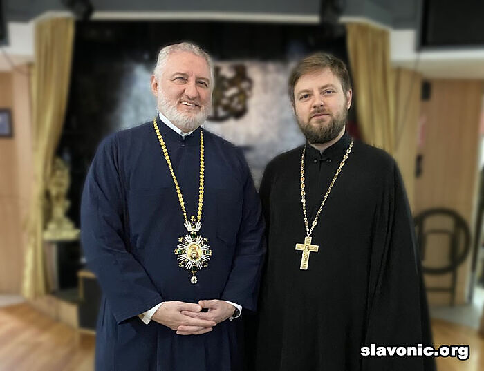 Former Igumen Tikhon Gayfudinov with Abp. Elpidophoros of the Greek Archdiocese. Photo: slavonic.org